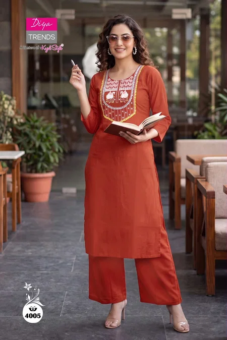 Rust Orange Colour Diya Trends Dhabu Cotton Kurtis With Bottom 4005 